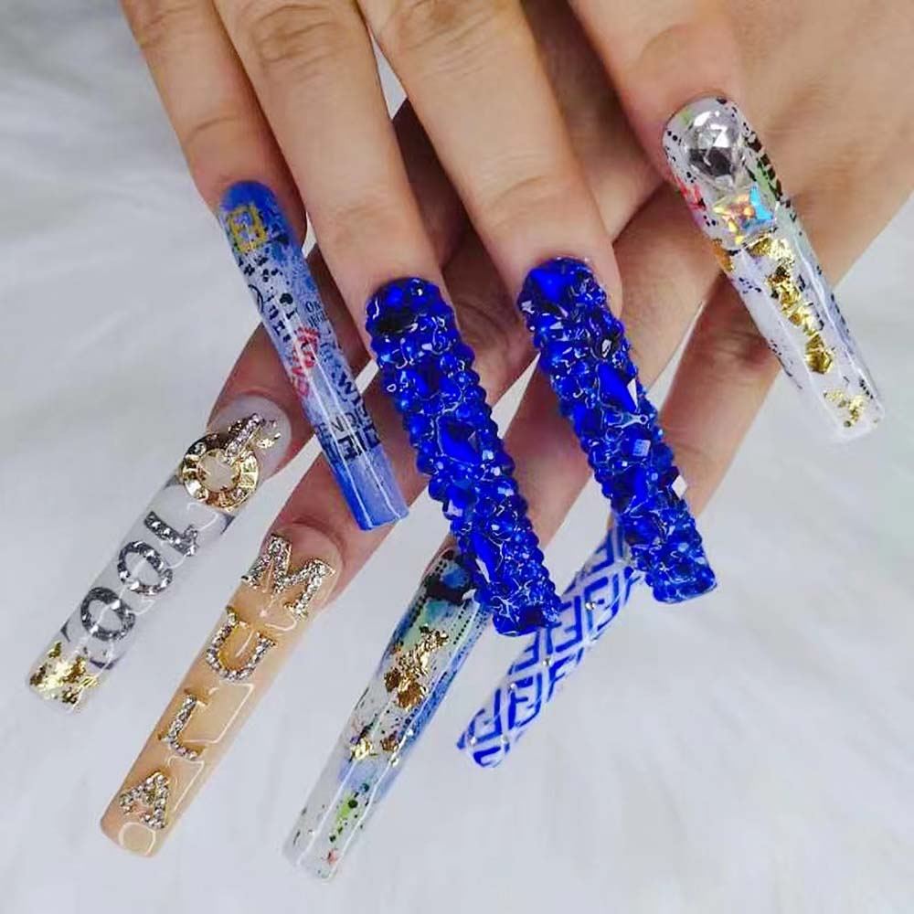 XXL Custom Press On Nails – Handmade Acrylic False Nails with Box