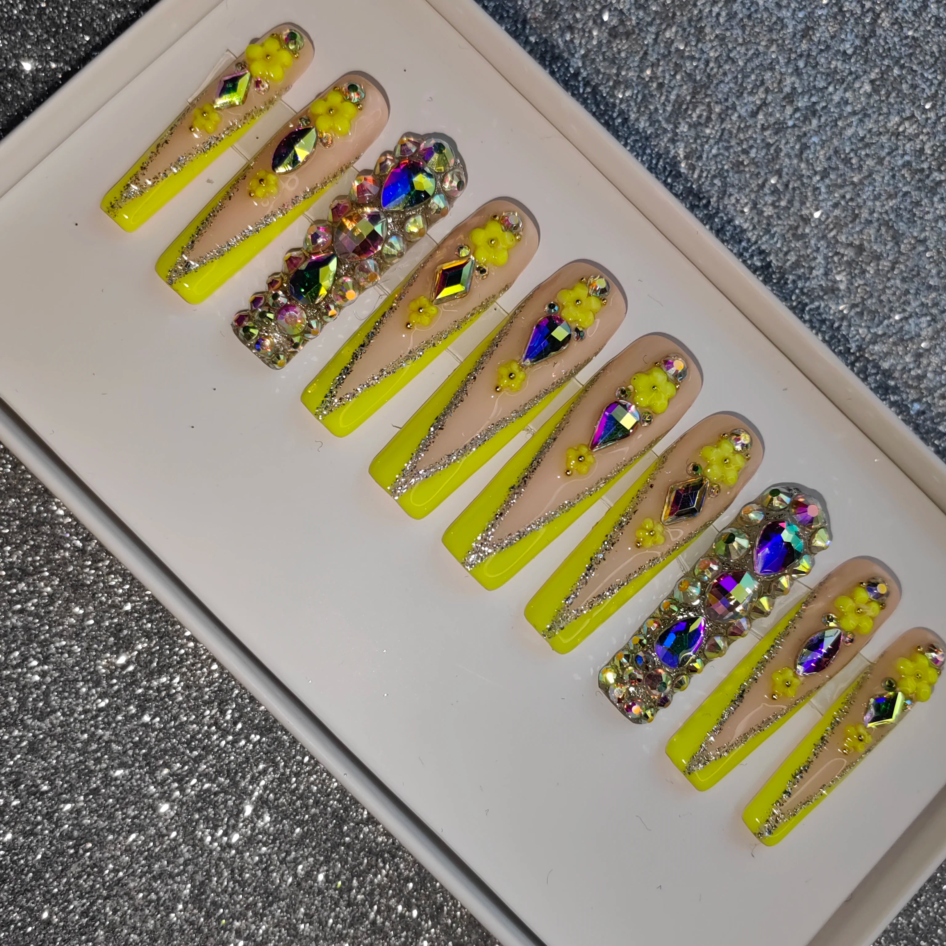 Thick Acrylic Press On Nails – Handmade 10 Pcs Hand-Painted False Nails