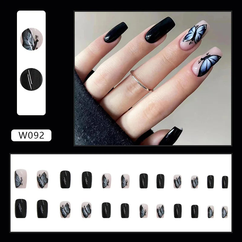 White Heart Pattern Acrylic Press On Nails – High Quality False Fingernails for Women