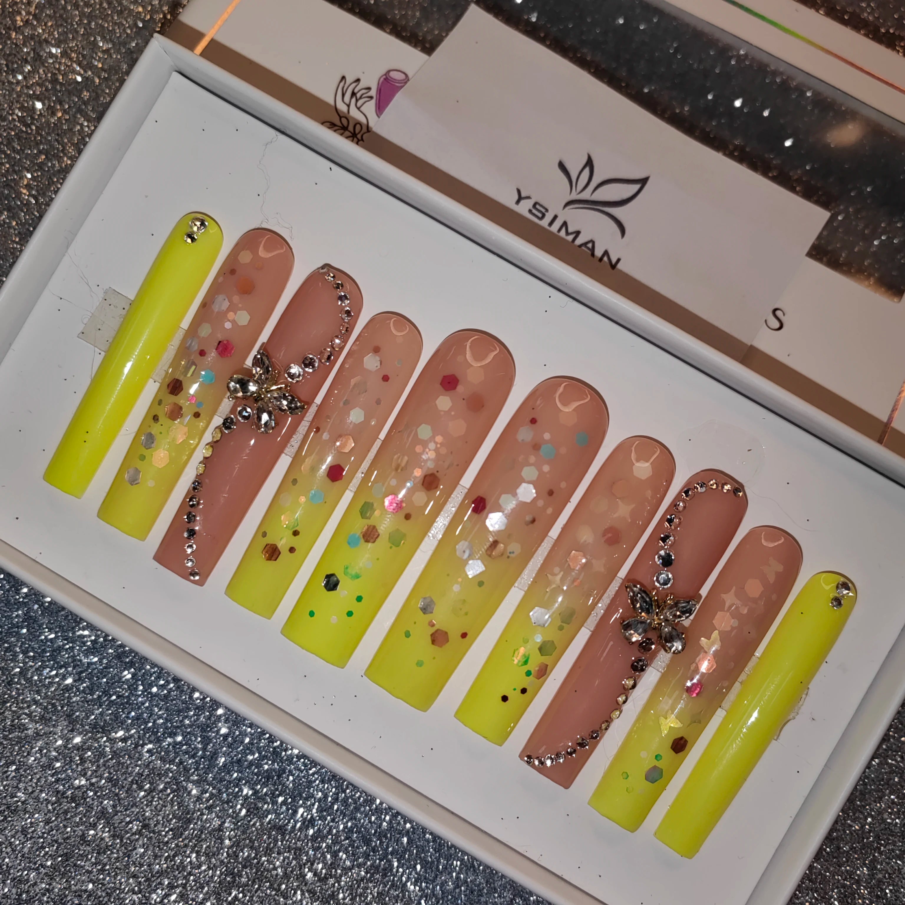 Thick Acrylic Press On Nails – Handmade 10 Pcs Hand-Painted False Nails