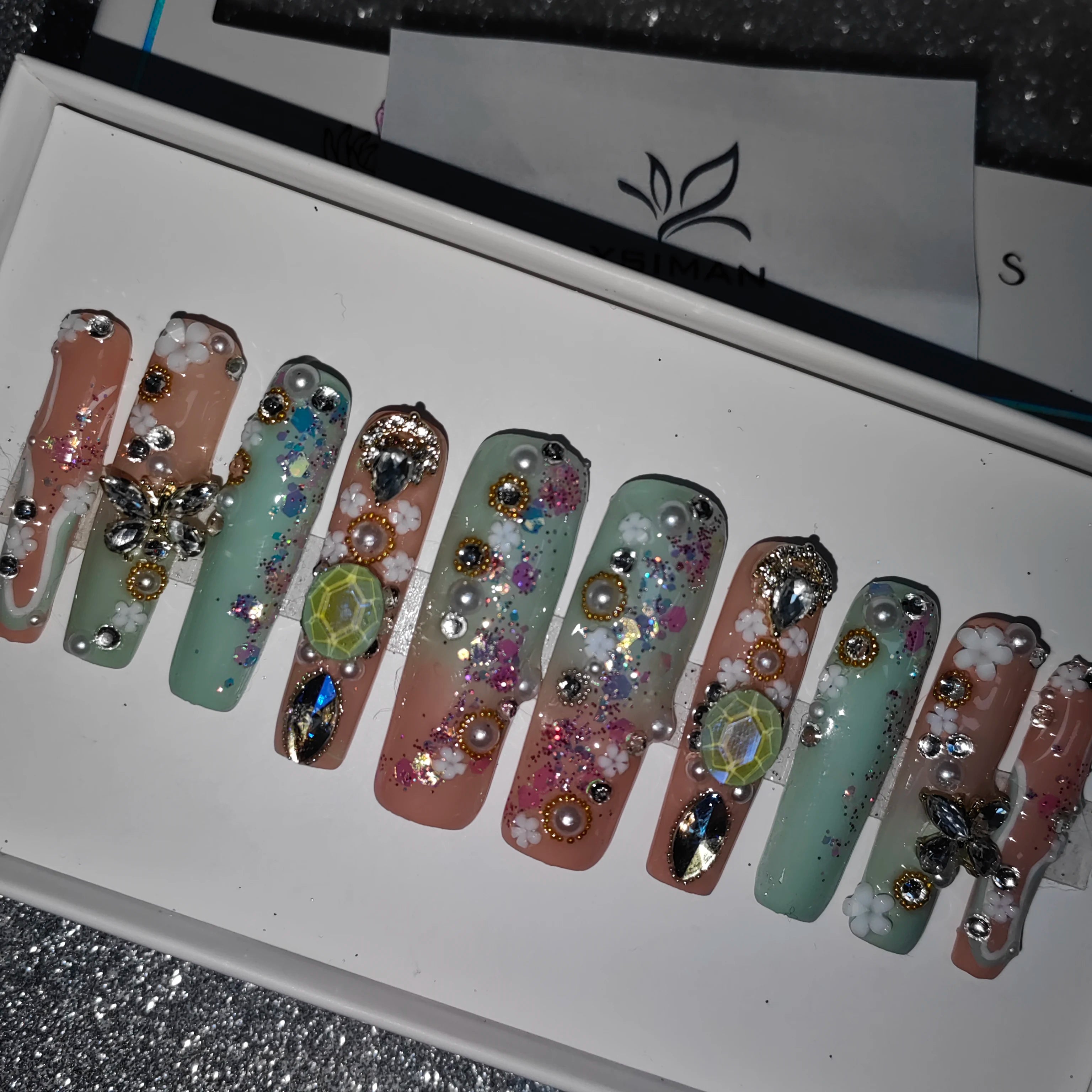 Thick Acrylic Press On Nails – Handmade 10 Pcs Hand-Painted False Nails