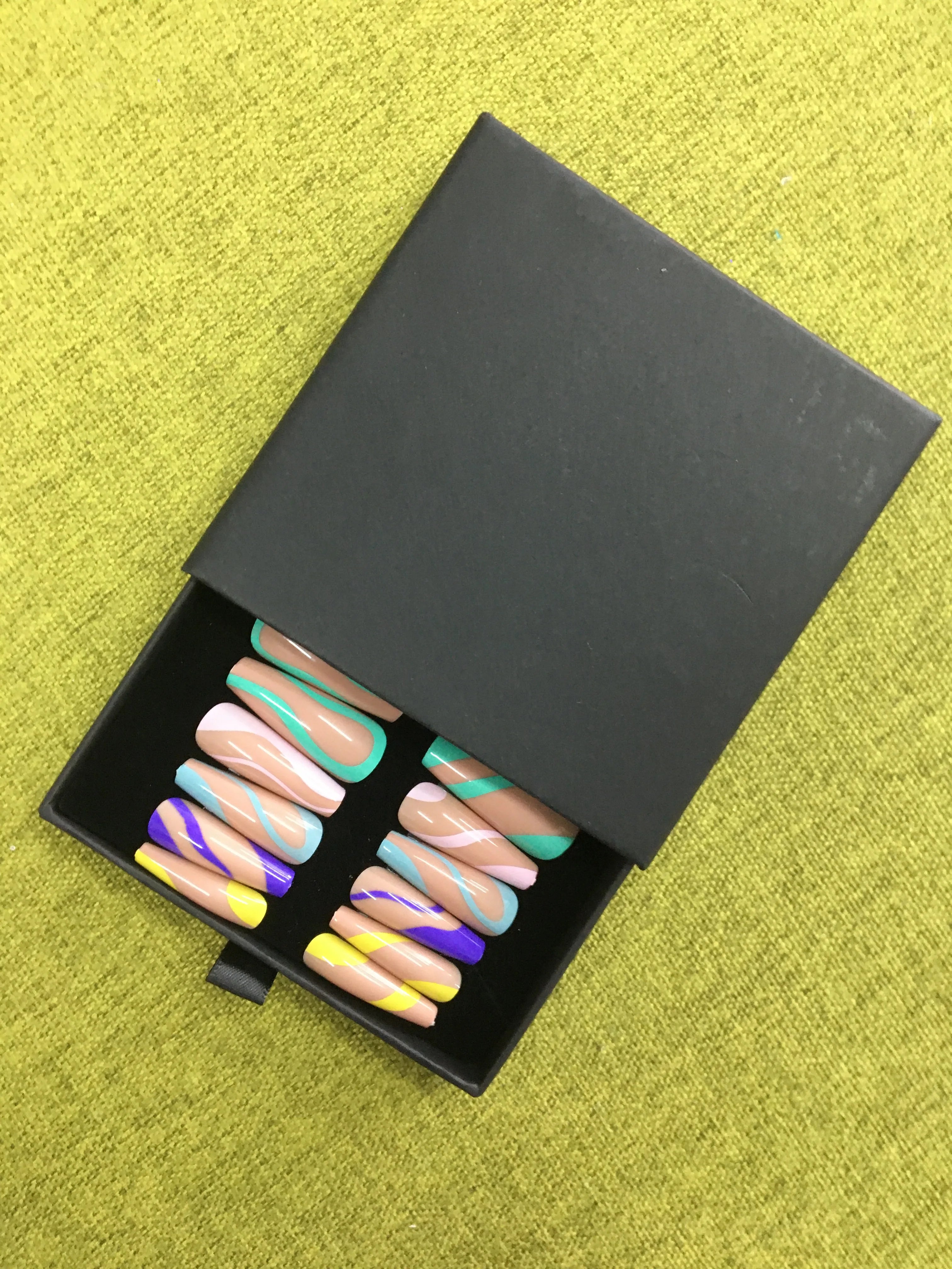 Thick Acrylic Press On Nails – Handmade 10 Pcs Hand-Painted False Nails
