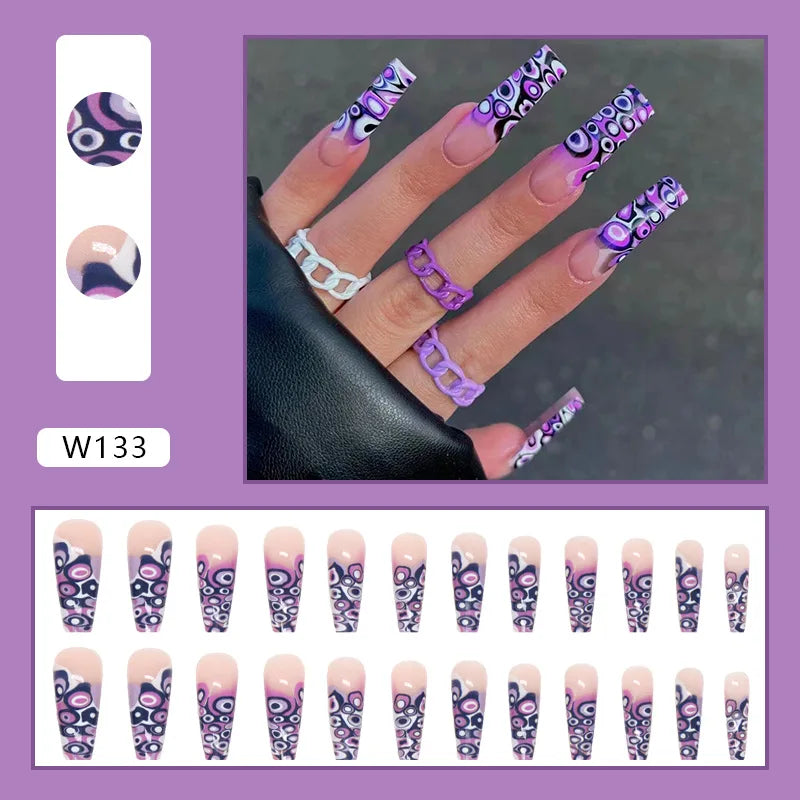 White Heart Pattern Acrylic Press On Nails – High Quality False Fingernails for Women