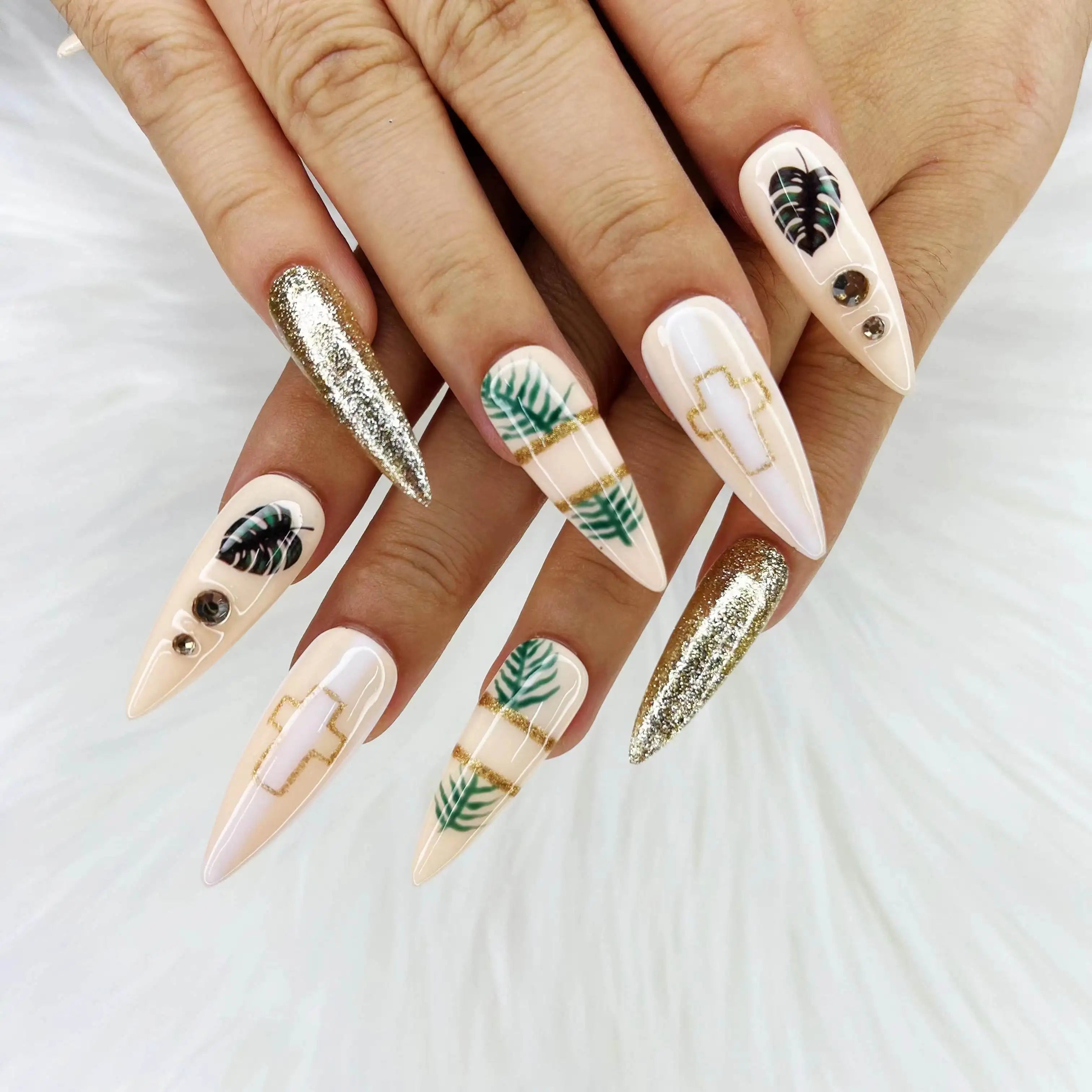 Thick Acrylic Press On Nails – Handmade 10 Pcs Hand-Painted False Nails