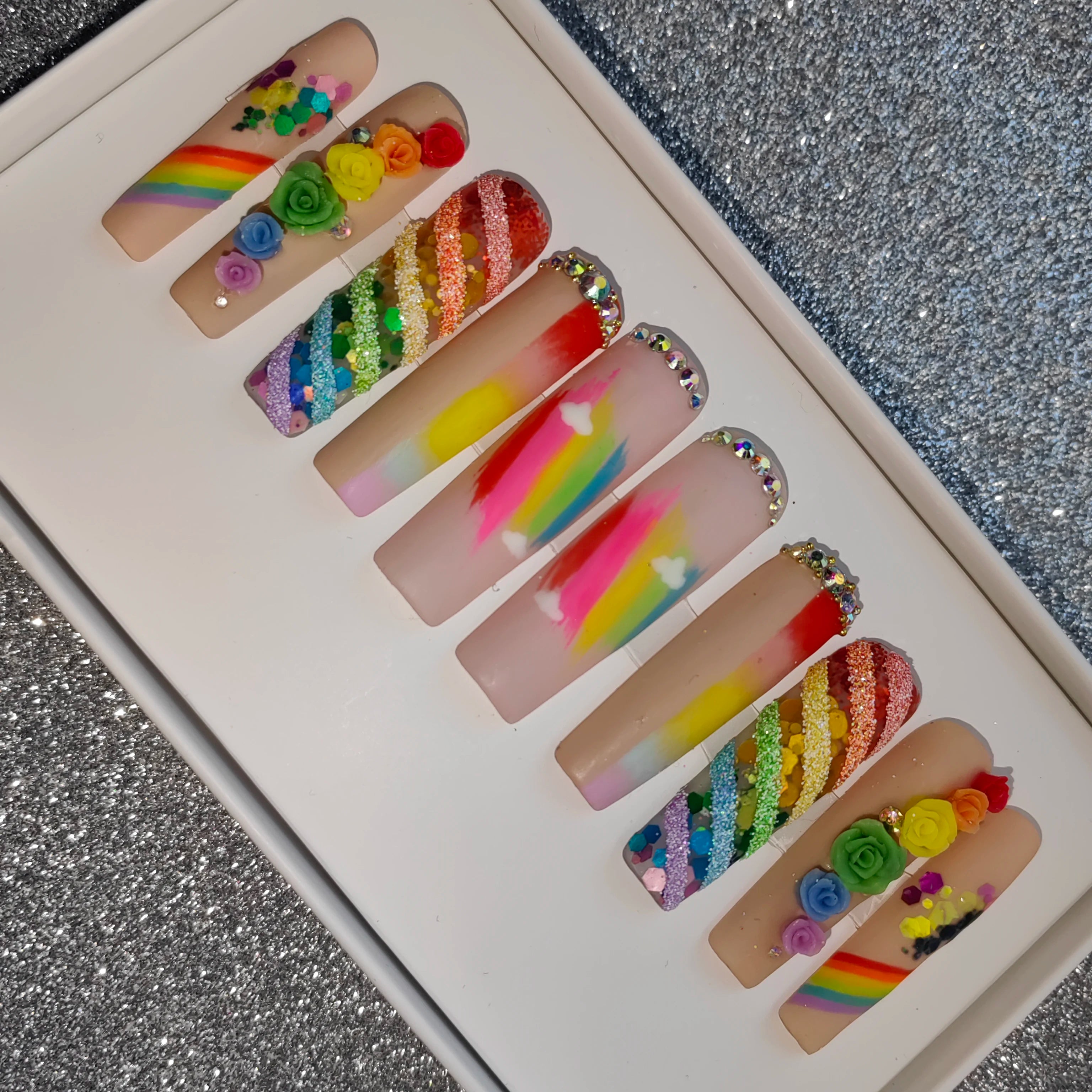 Thick Acrylic Press On Nails – Handmade 10 Pcs Hand-Painted False Nails