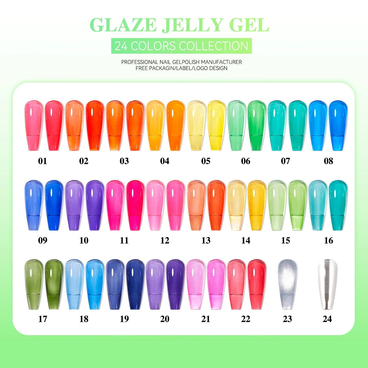 24 Colors Jelly Sheer UV Gel Nail Polish Set – High Pigment with Box