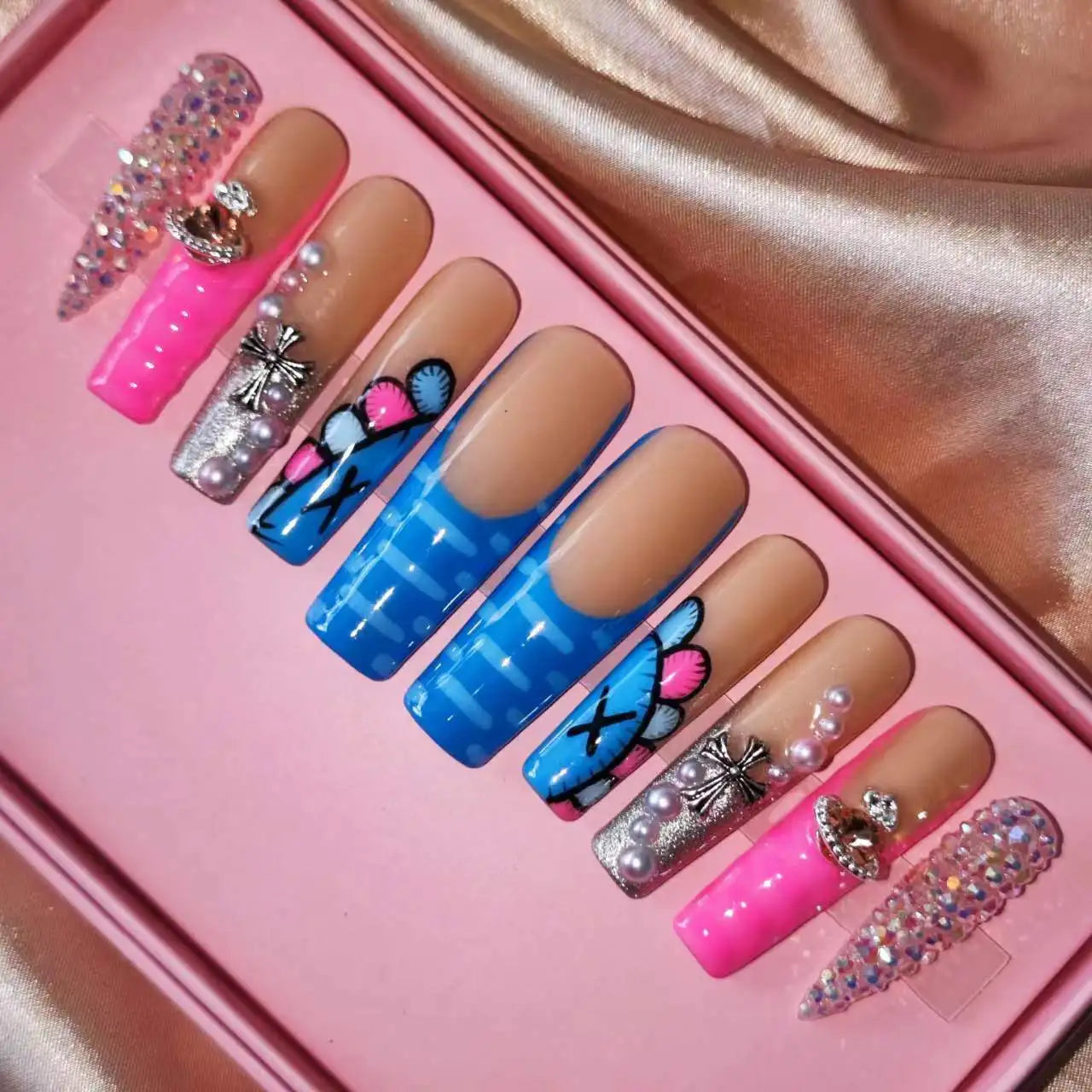 Thick Acrylic Press On Nails – Handmade 10 Pcs Hand-Painted False Nails