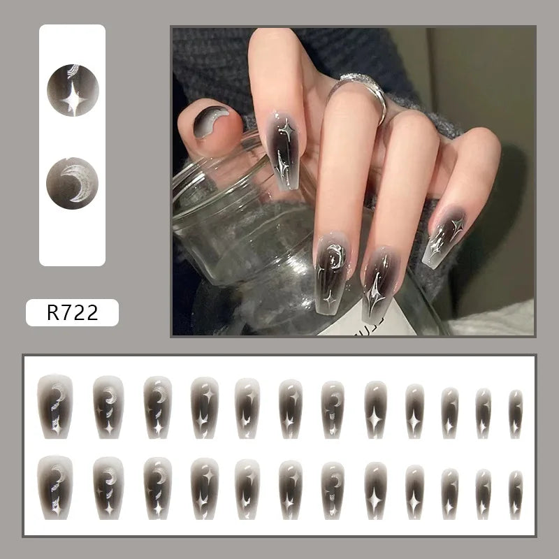White Heart Pattern Acrylic Press On Nails – High Quality False Fingernails for Women