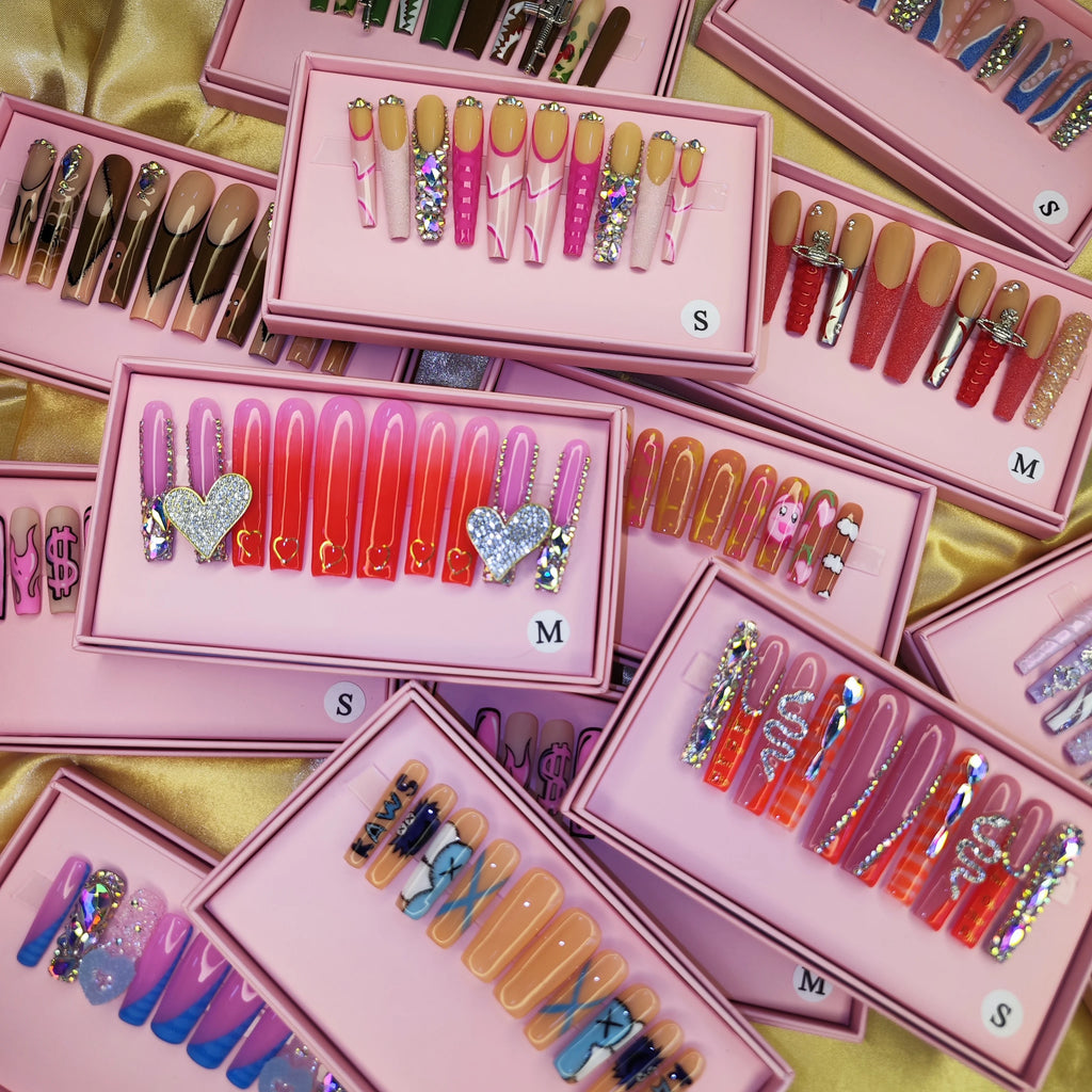 Thick Acrylic Press On Nails – Handmade 10 Pcs Hand-Painted False Nails