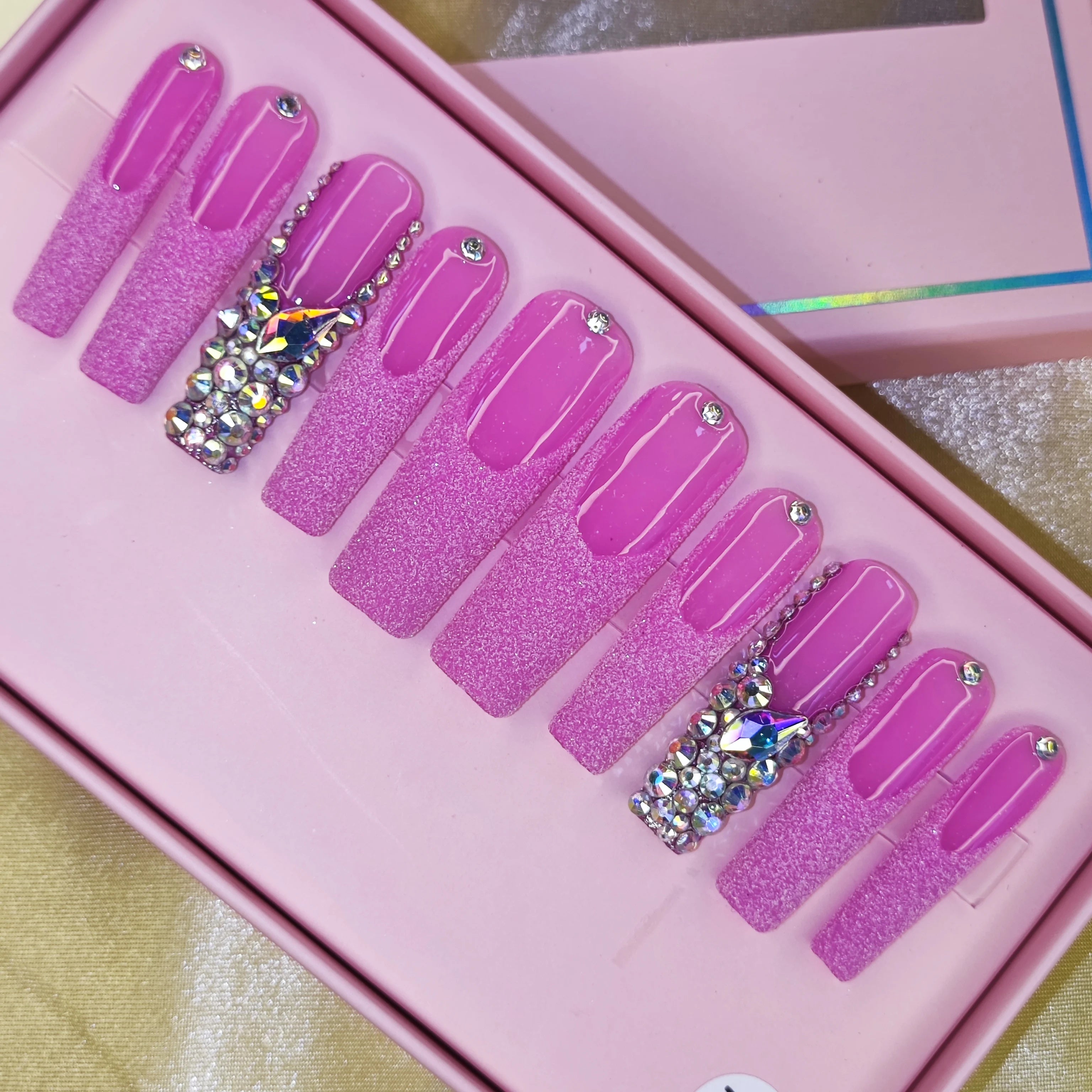 Thick Acrylic Press On Nails – Handmade 10 Pcs Hand-Painted False Nails