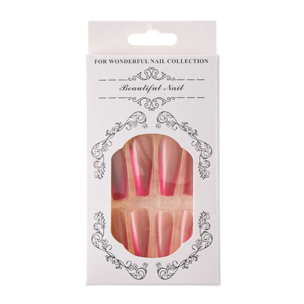 Coffin Press On Nails with Designs – False Nail Tips Set with Glue