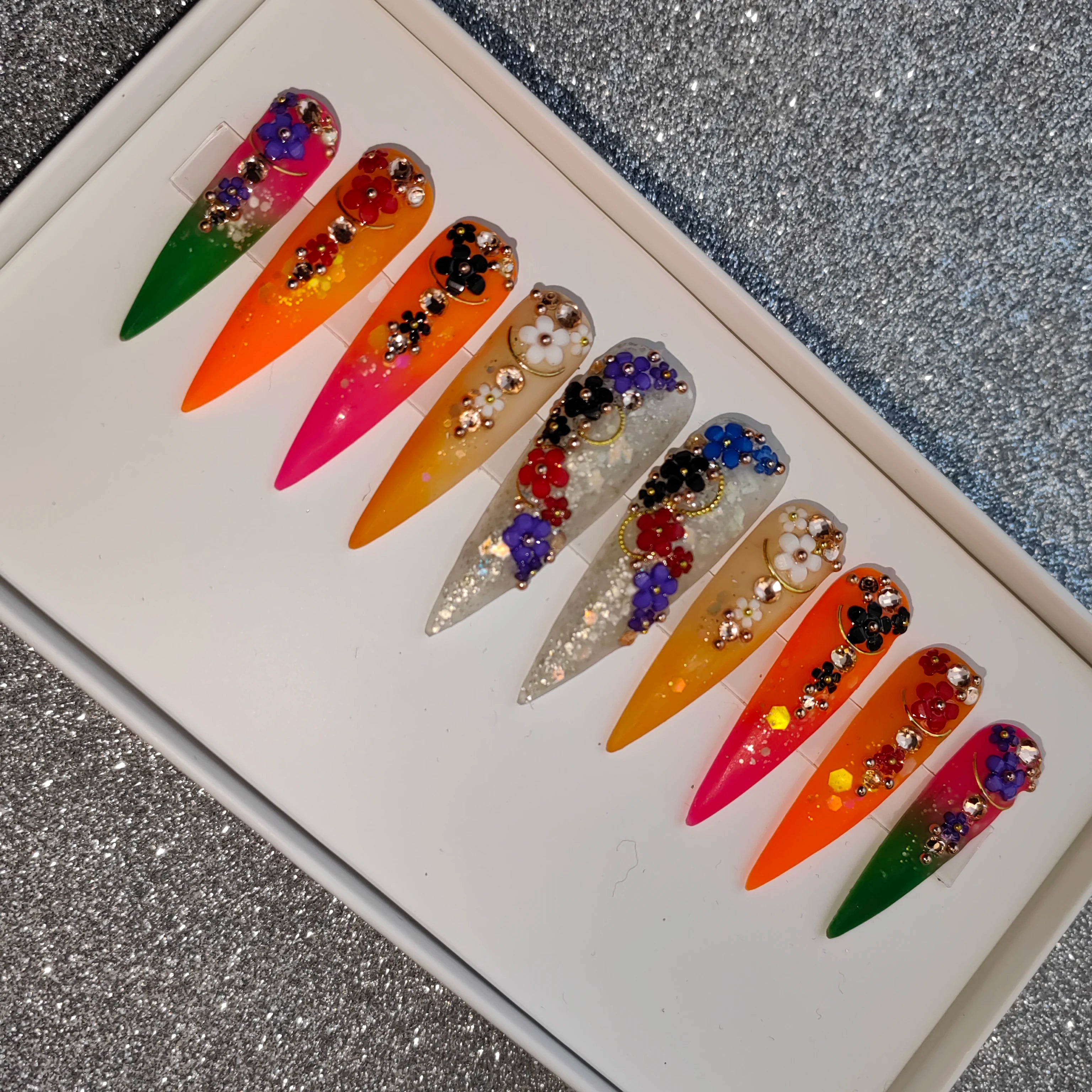 Thick Acrylic Press On Nails – Handmade 10 Pcs Hand-Painted False Nails