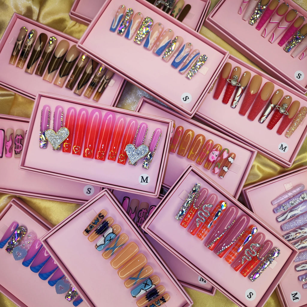 Thick Acrylic Press On Nails – Handmade 10 Pcs Hand-Painted False Nails