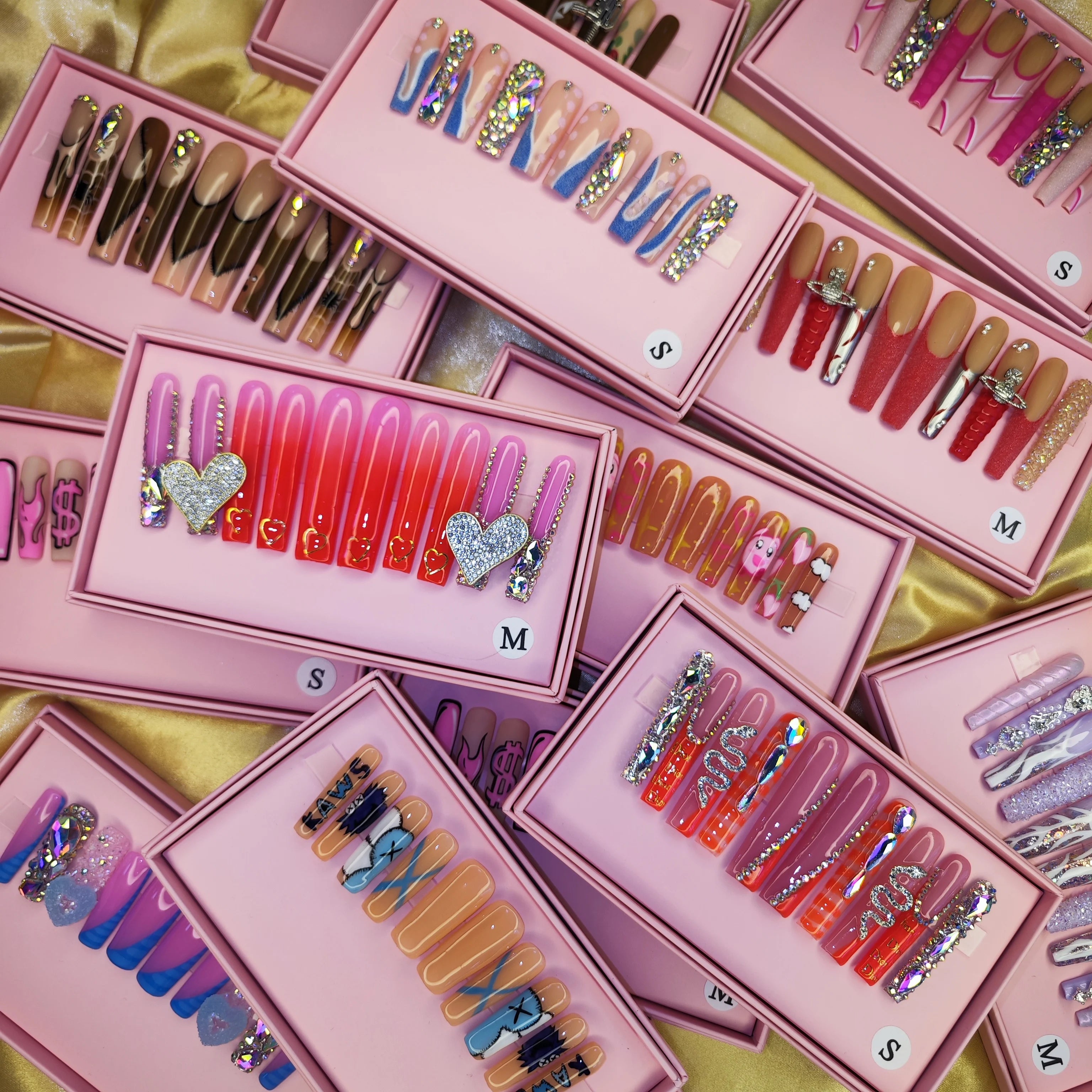Thick Acrylic Press On Nails – Handmade 10 Pcs Hand-Painted False Nails