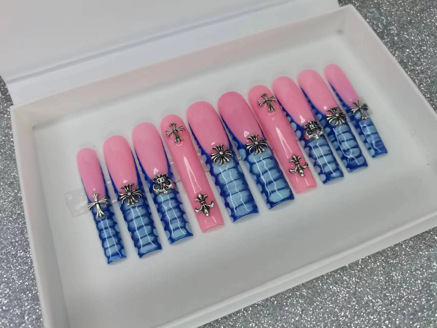 Thick Acrylic Press On Nails – Handmade 10 Pcs Hand-Painted False Nails
