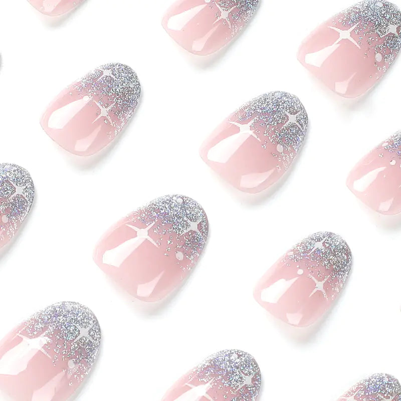 Silver Glitter French Press On Nails – With Glue