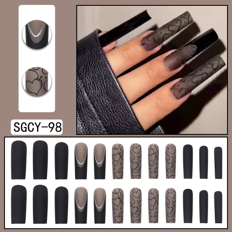 Black Matte Long Press On Nails – European & American Style