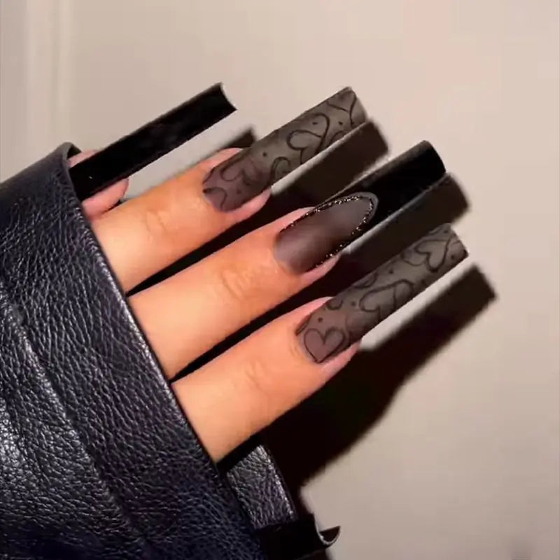 Black Matte Long Press On Nails – European & American Style