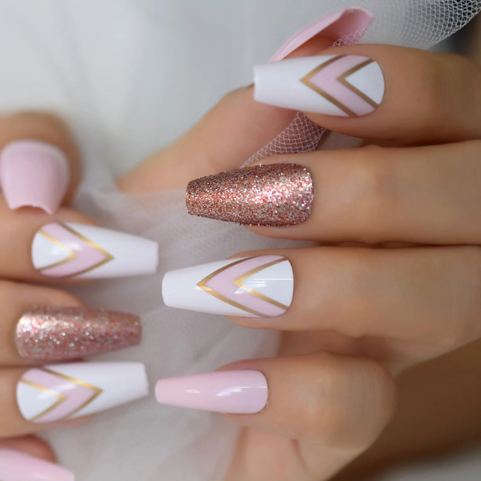 Modern Grey Geometric Coffin Press-On Nails