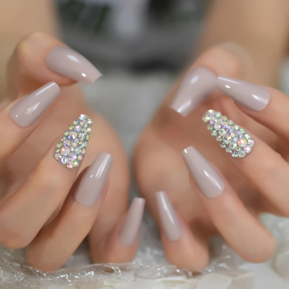 Trapezoid French Nail – Crystal Shine Ballerina Press On Nails