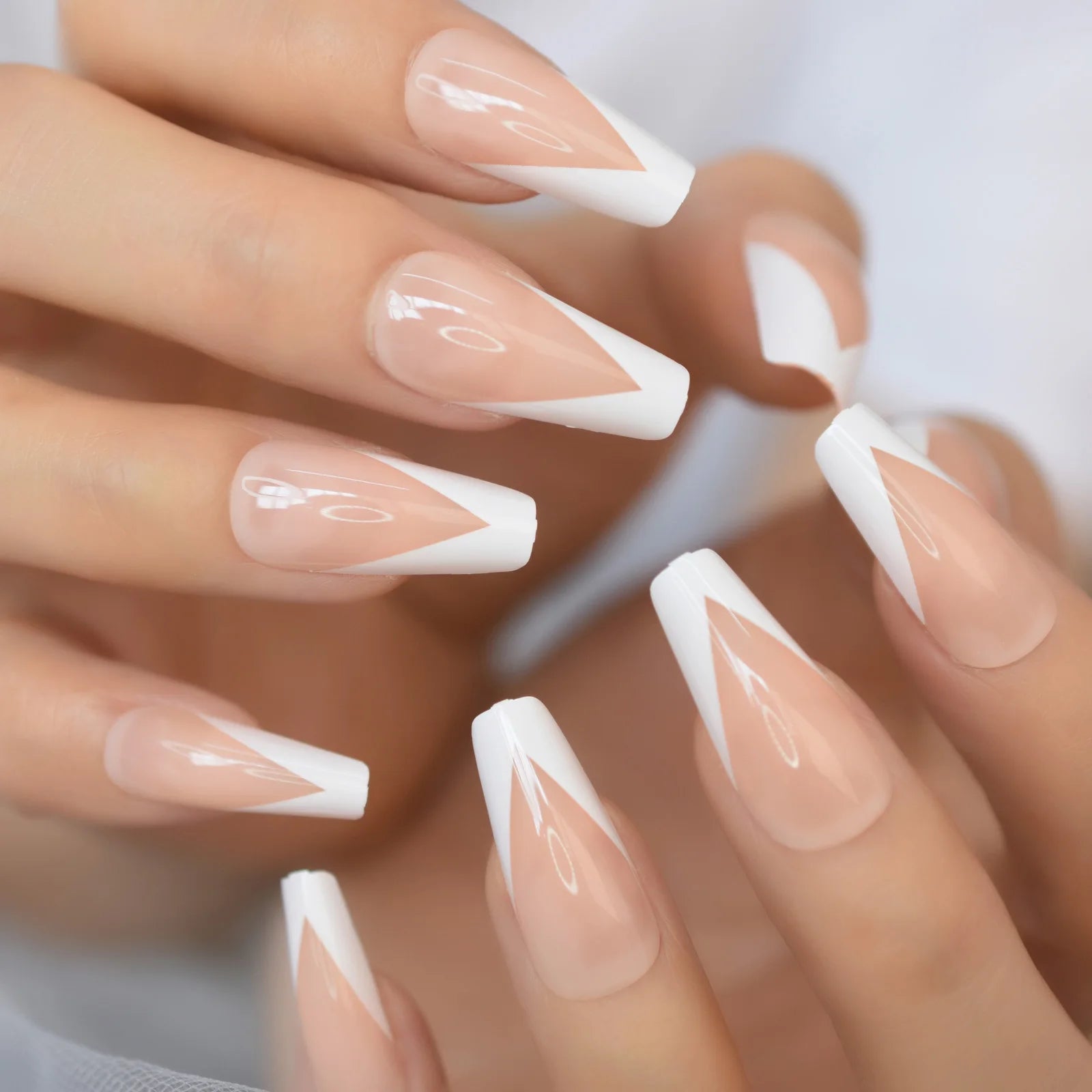 Modern Grey Geometric Coffin Press-On Nails