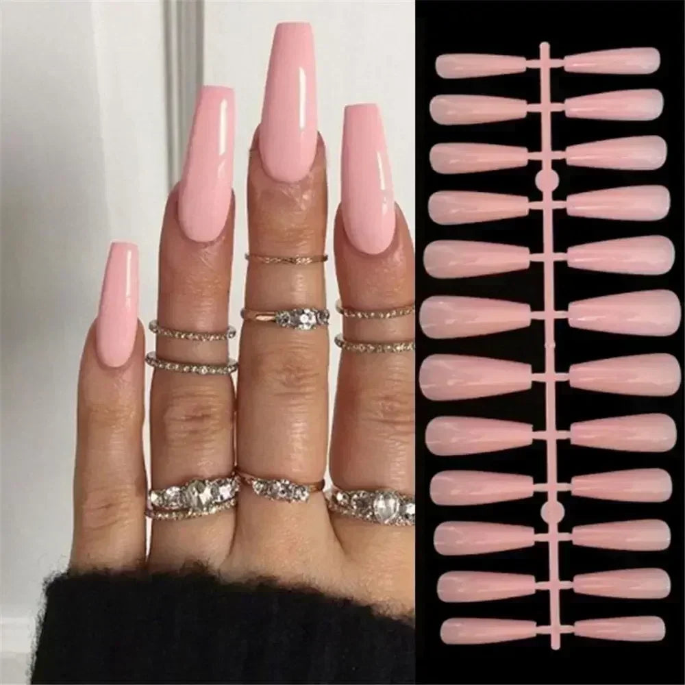 24pcs Coffin Press On Nails – Detachable French Ballerina False Nail Tips