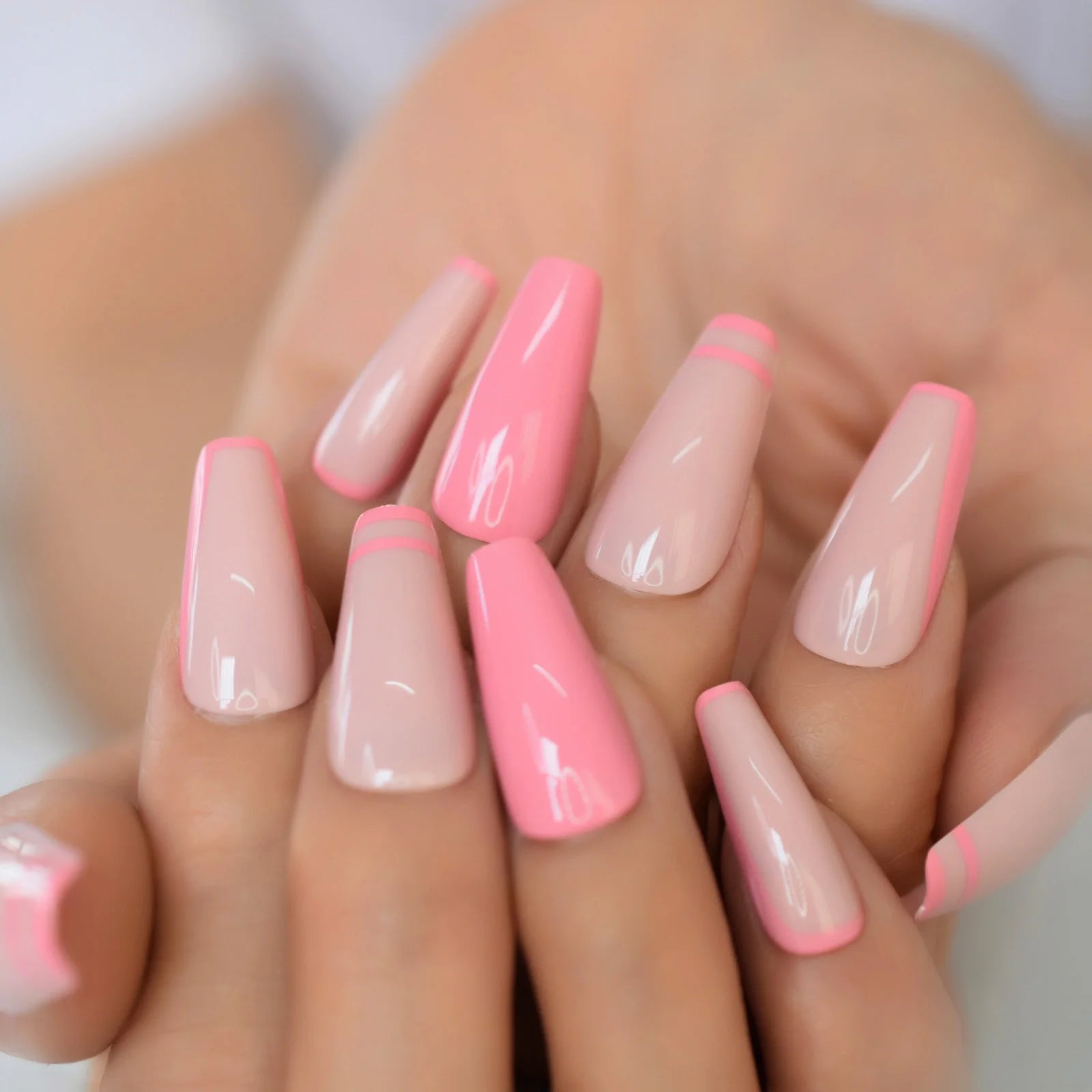 Modern Grey Geometric Coffin Press-On Nails