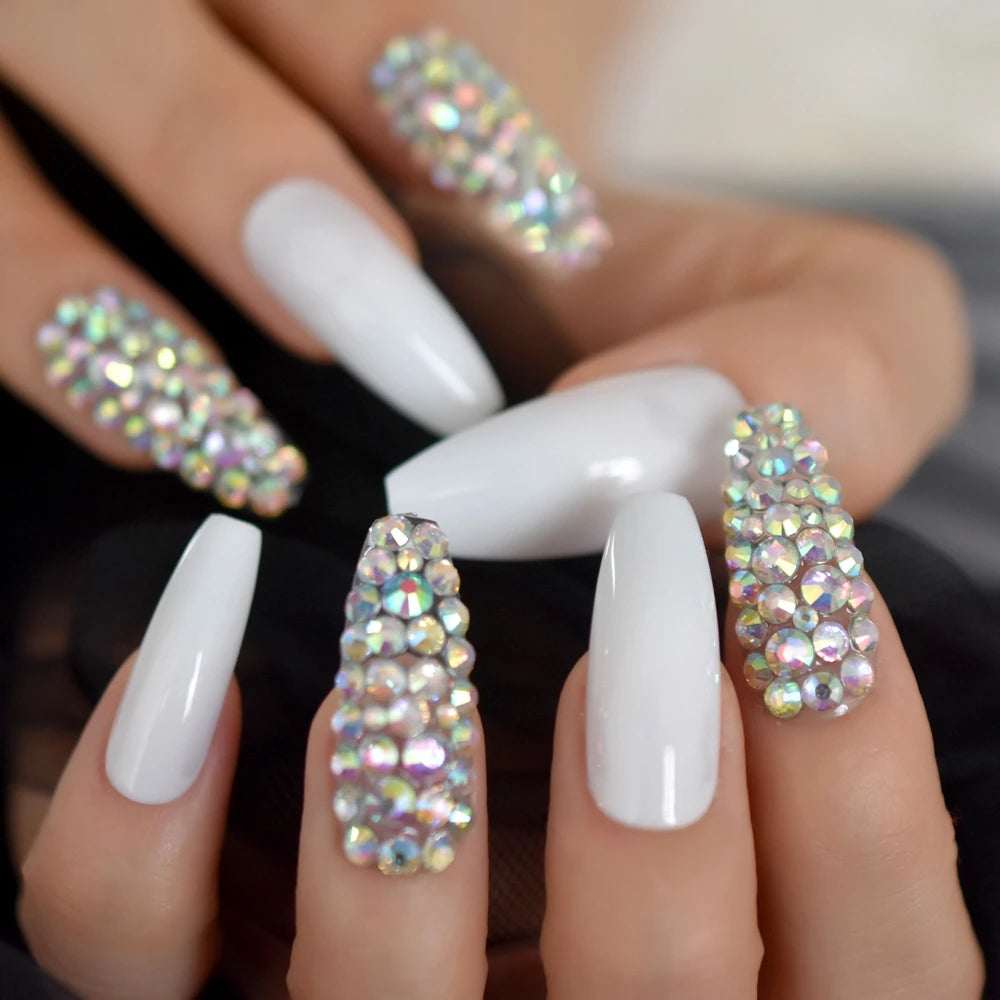 Trapezoid French Nail – Crystal Shine Ballerina Press On Nails
