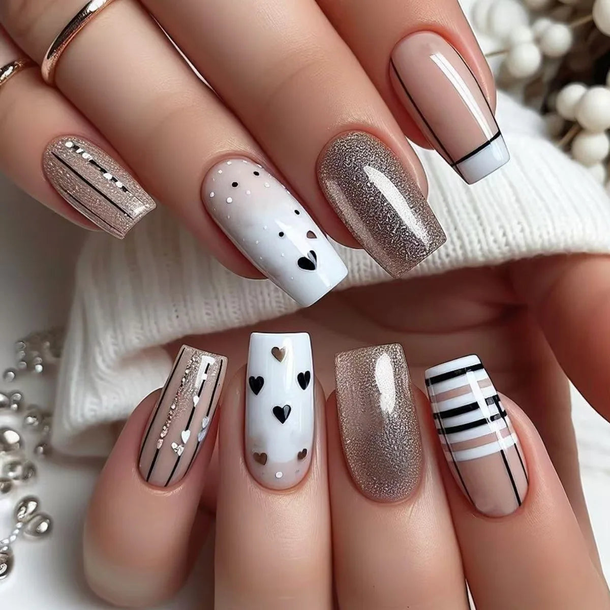 24pcs Long Ballet Press On Nails – Brown Flower Full Cover False Nails