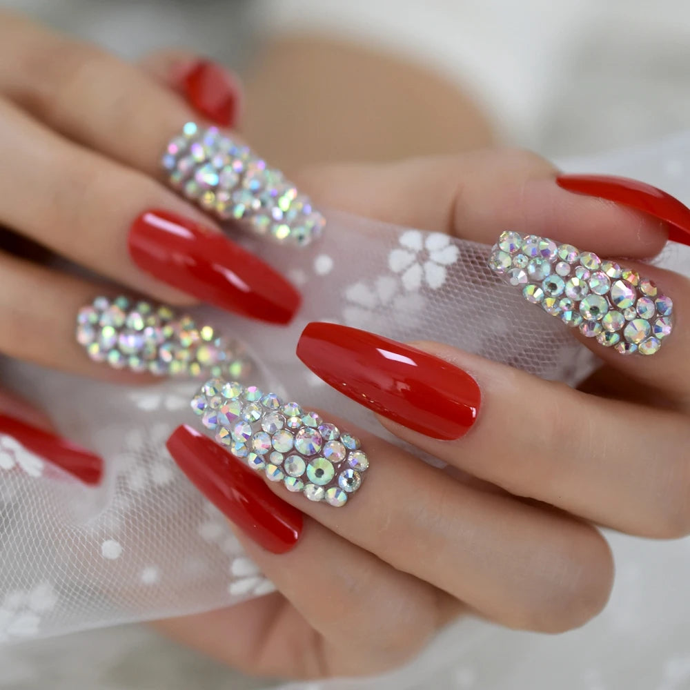 Trapezoid French Nail – Crystal Shine Ballerina Press On Nails