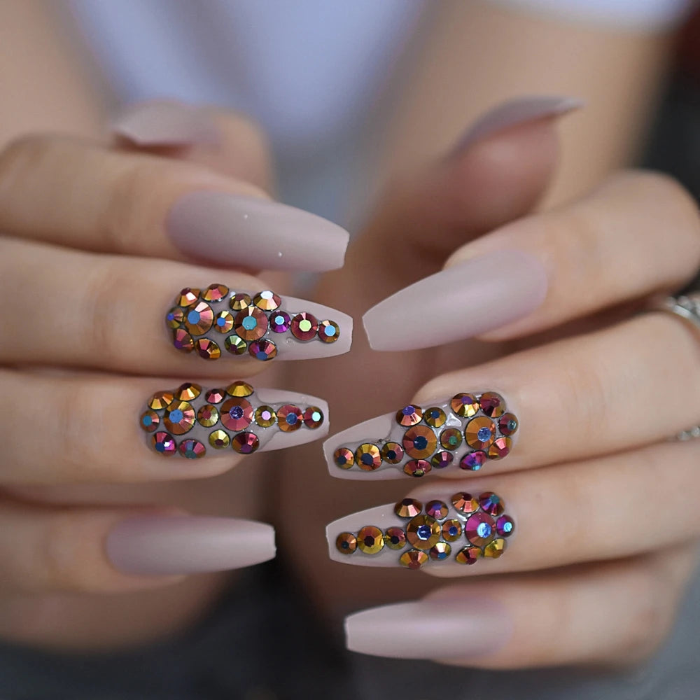 Trapezoid French Nail – Crystal Shine Ballerina Press On Nails