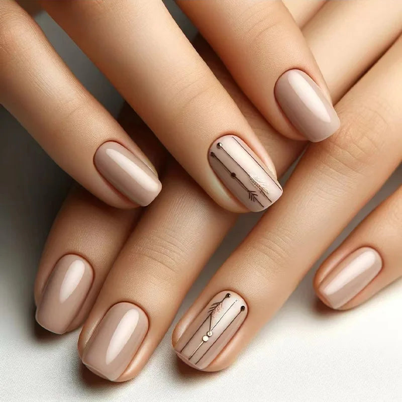 24pcs Long Ballet Press On Nails – Brown Flower Full Cover False Nails