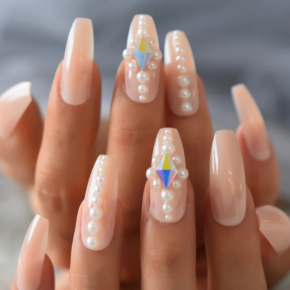 Trapezoid French Nail – Crystal Shine Ballerina Press On Nails