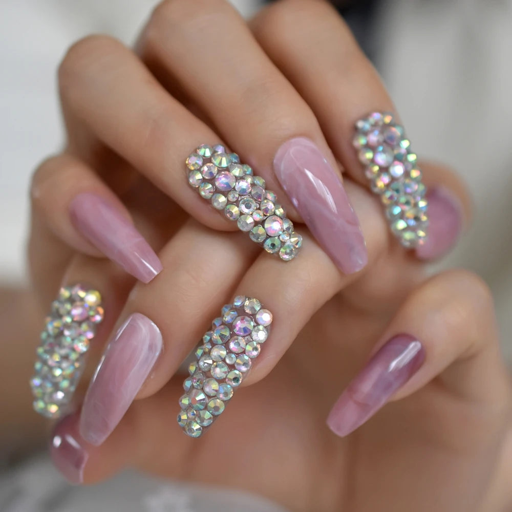 Trapezoid French Nail – Crystal Shine Ballerina Press On Nails