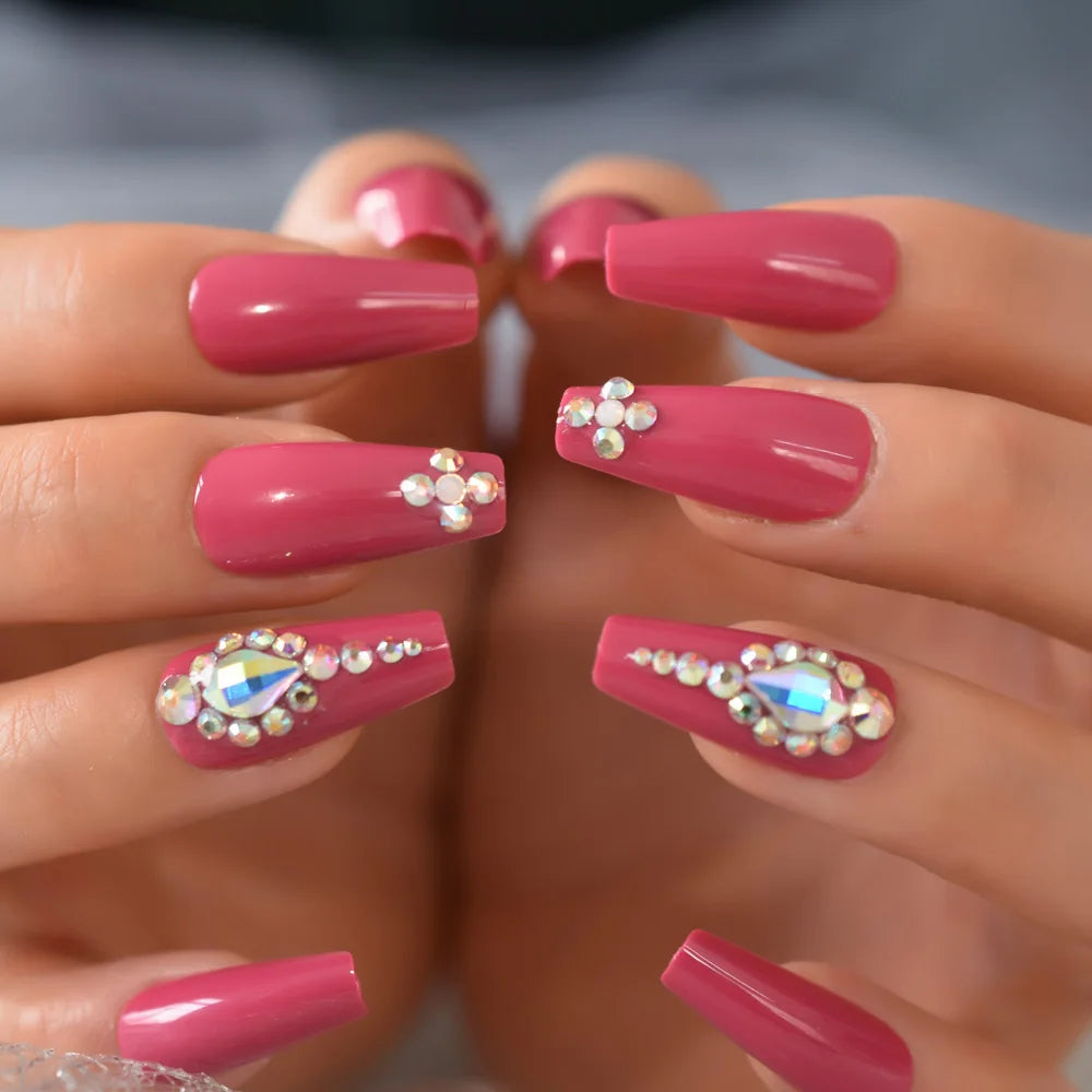 Trapezoid French Nail – Crystal Shine Ballerina Press On Nails