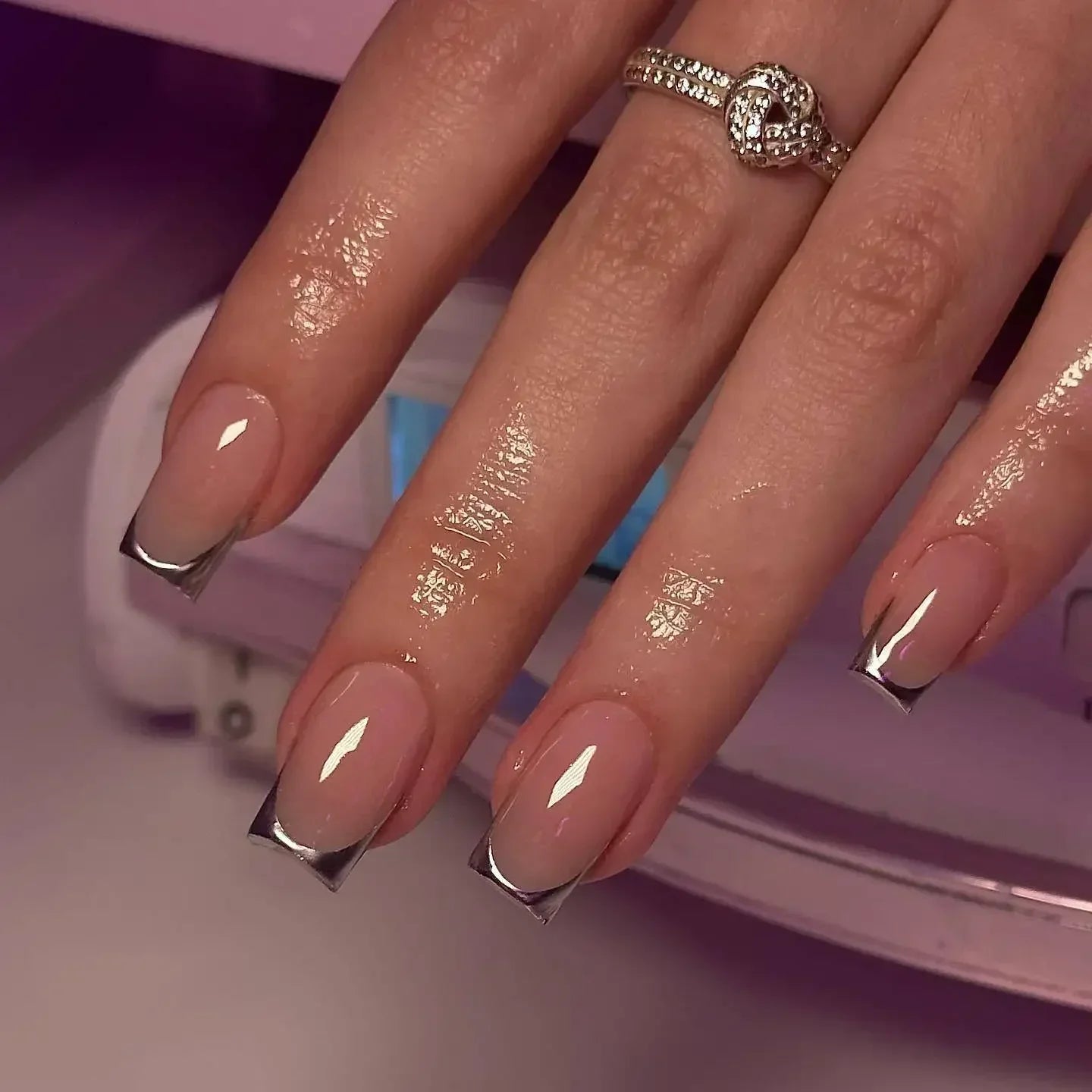 24pcs French Tip Press On Nails – Handmade Solid Color Medium Square False Nails with Glue