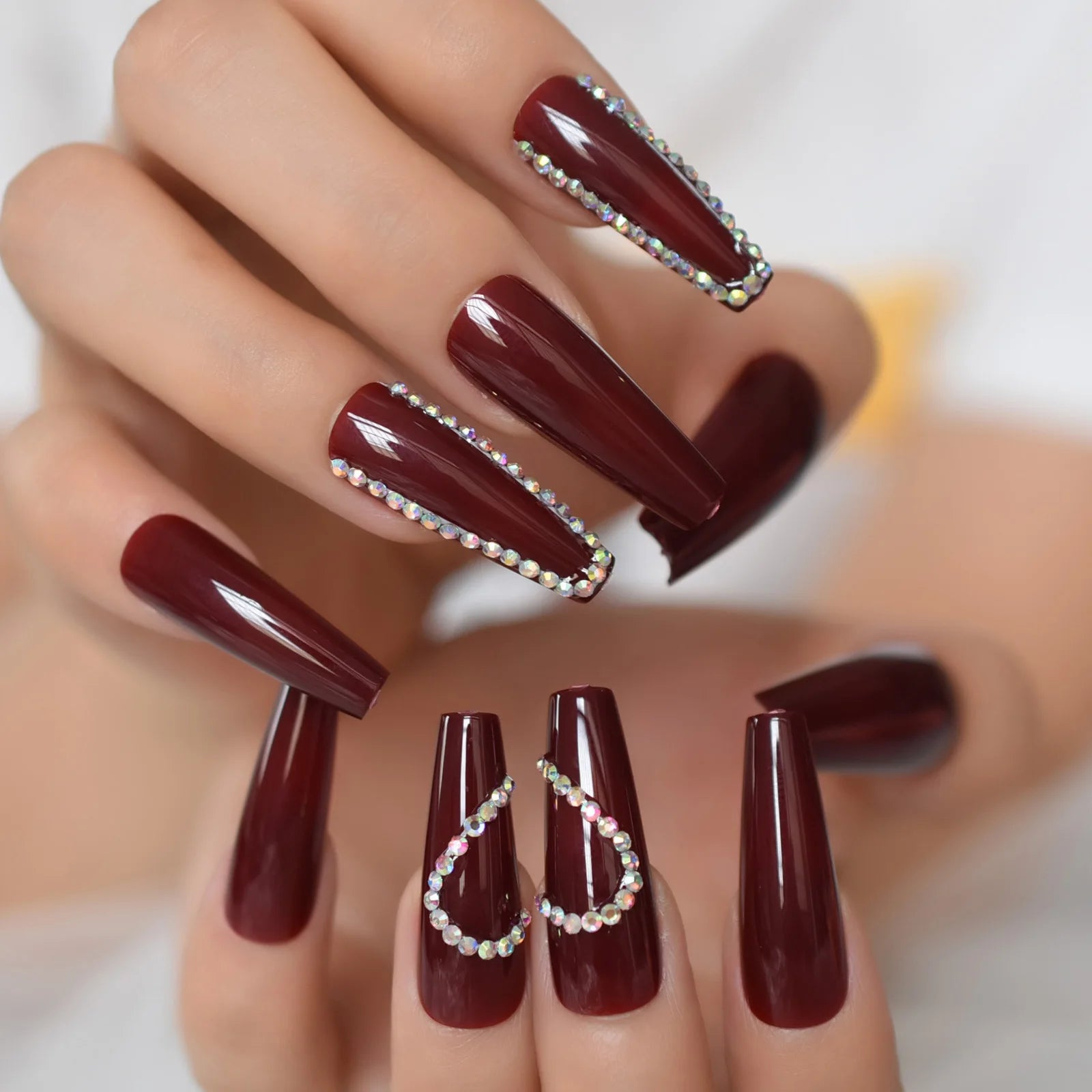 Trapezoid French Nail – Crystal Shine Ballerina Press On Nails