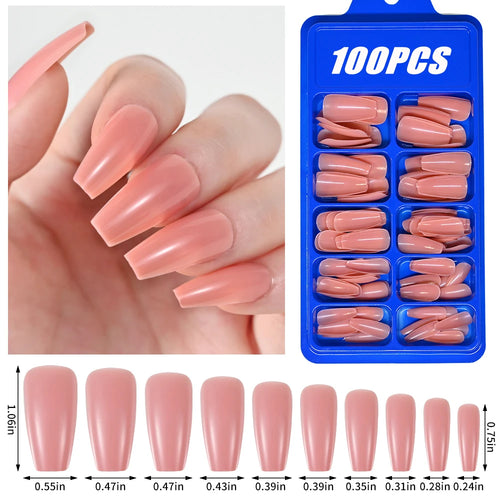 100pcs Light Pink Press On Nails – Full Set False Nails