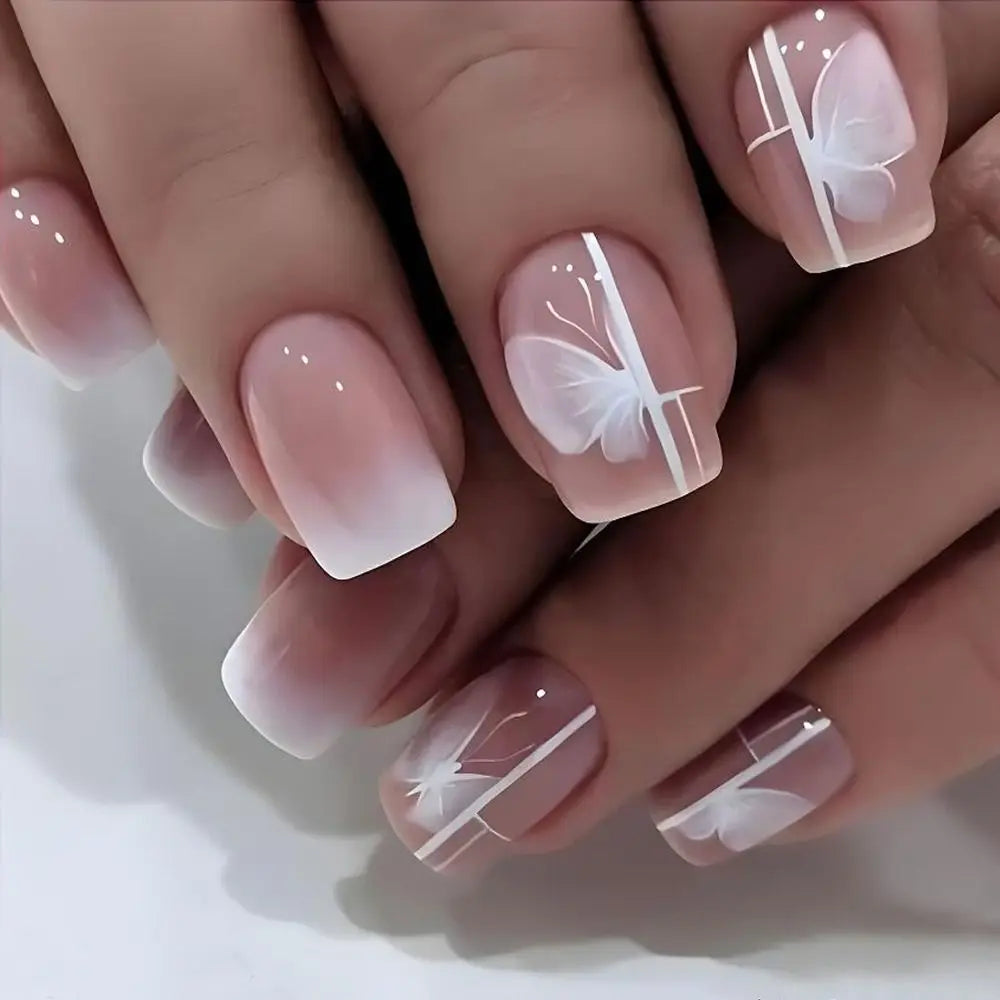 24pcs Coffin Press On Nails – Detachable French Ballerina False Nail Tips