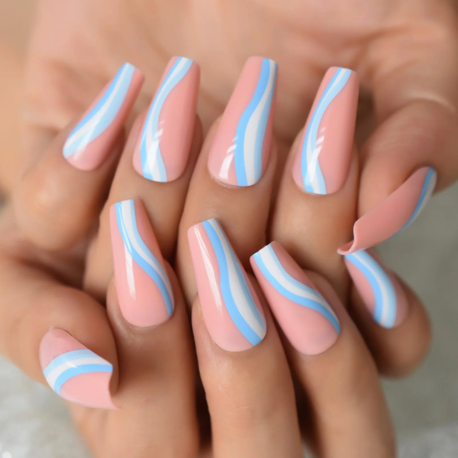 Modern Grey Geometric Coffin Press-On Nails