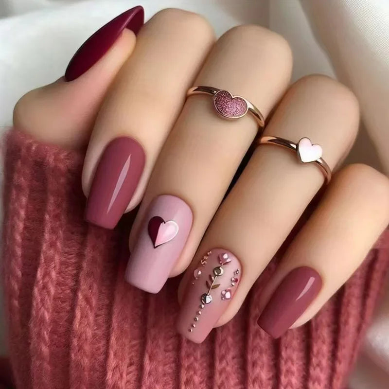 24pcs Long Ballet Press On Nails – Brown Flower Full Cover False Nails