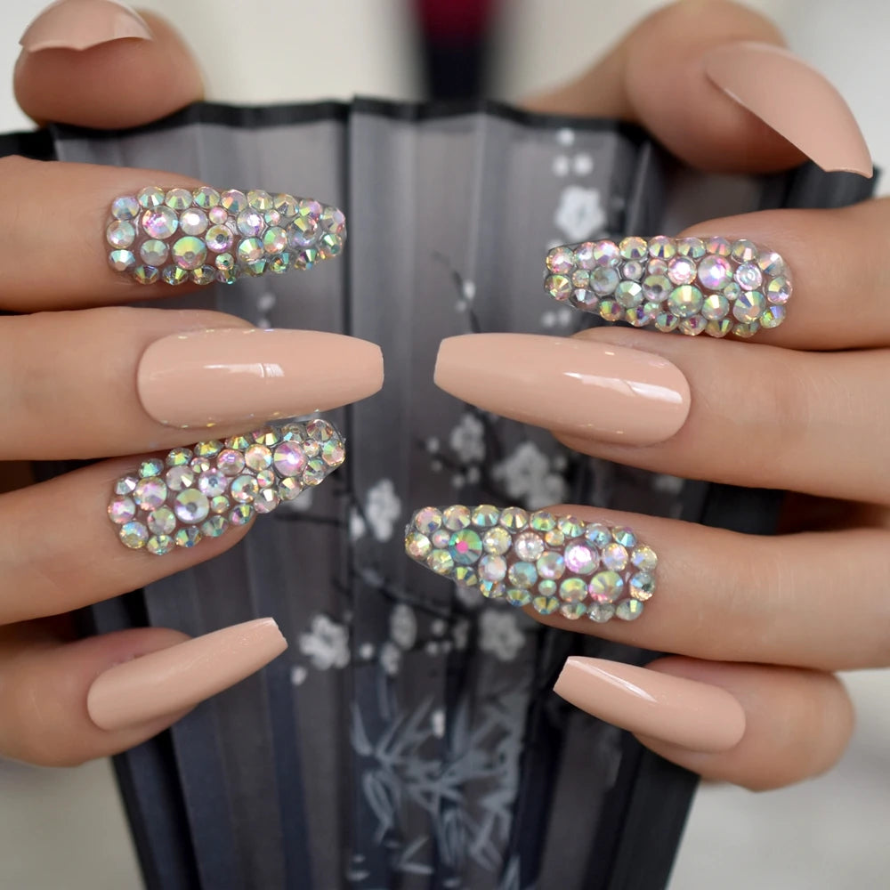 Trapezoid French Nail – Crystal Shine Ballerina Press On Nails