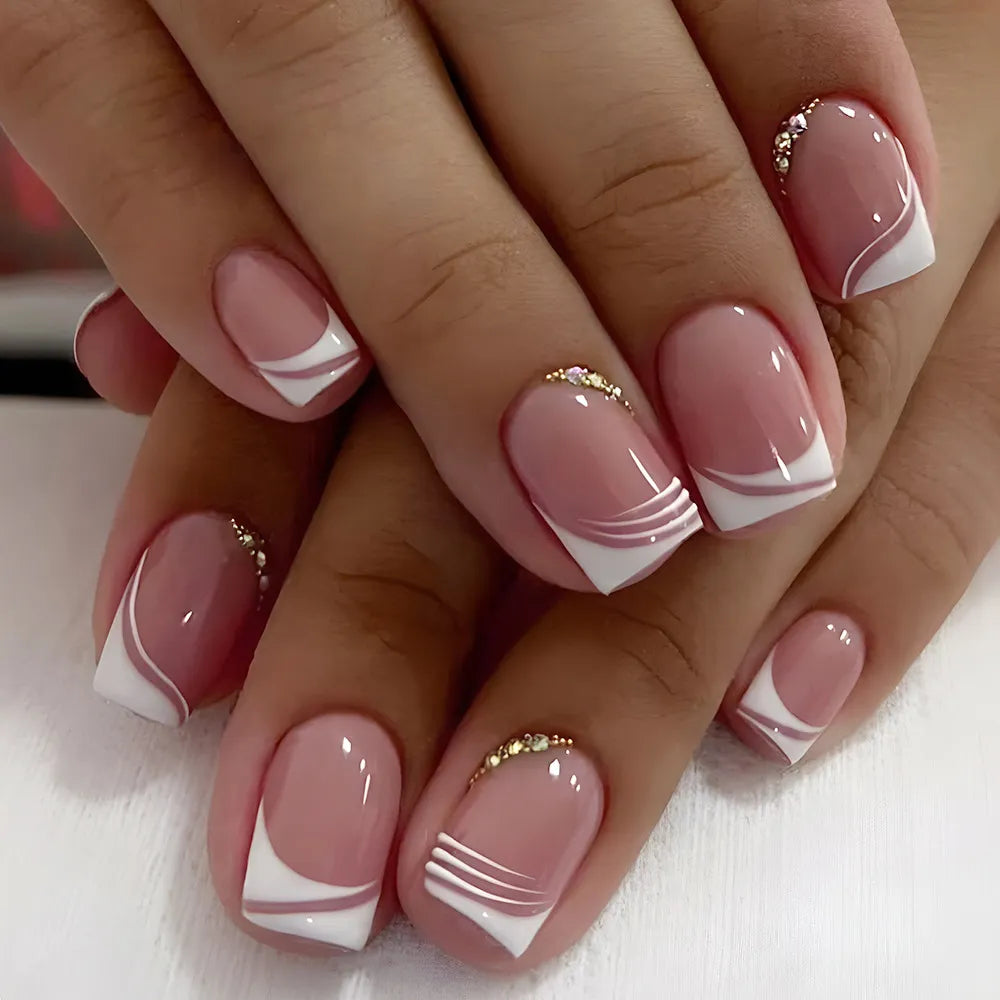 24pcs Coffin Press On Nails – Detachable French Ballerina False Nail Tips