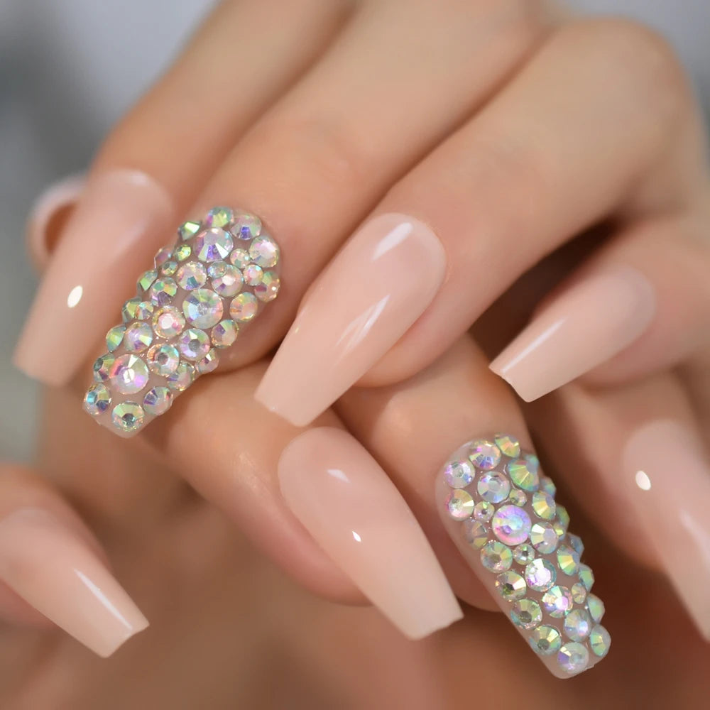 Trapezoid French Nail – Crystal Shine Ballerina Press On Nails