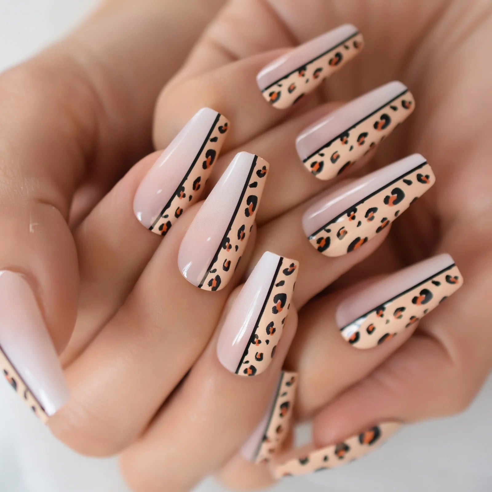 Modern Grey Geometric Coffin Press-On Nails