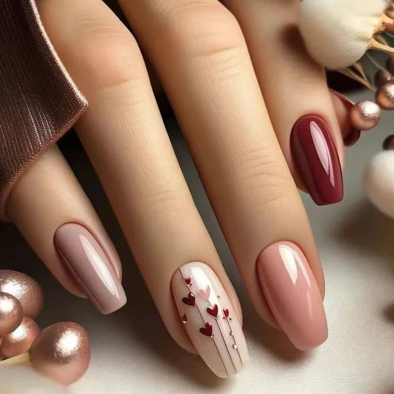 24pcs Long Ballet Press On Nails – Brown Flower Full Cover False Nails