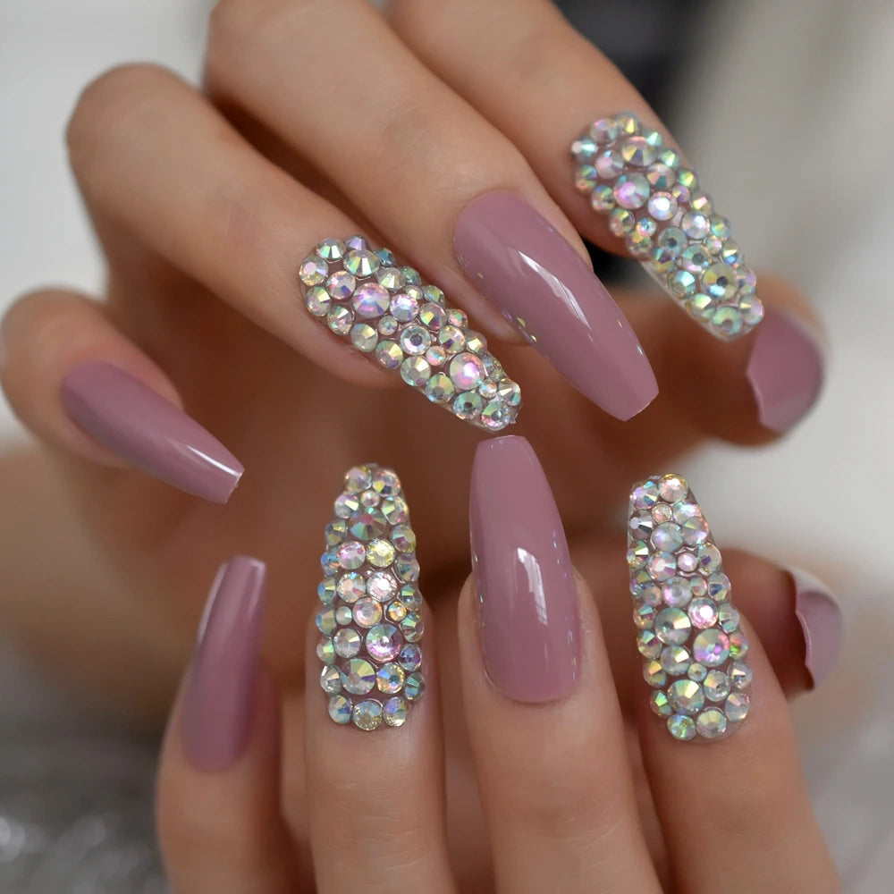 Trapezoid French Nail – Crystal Shine Ballerina Press On Nails