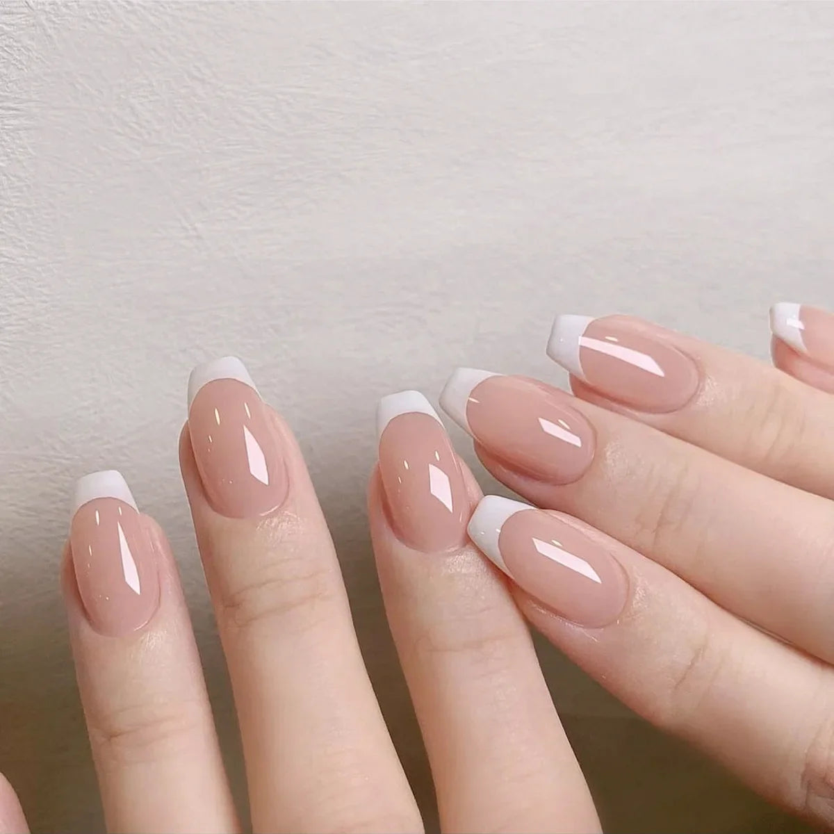 24pcs French Tip Press On Nails – Handmade Solid Color Medium Square False Nails with Glue