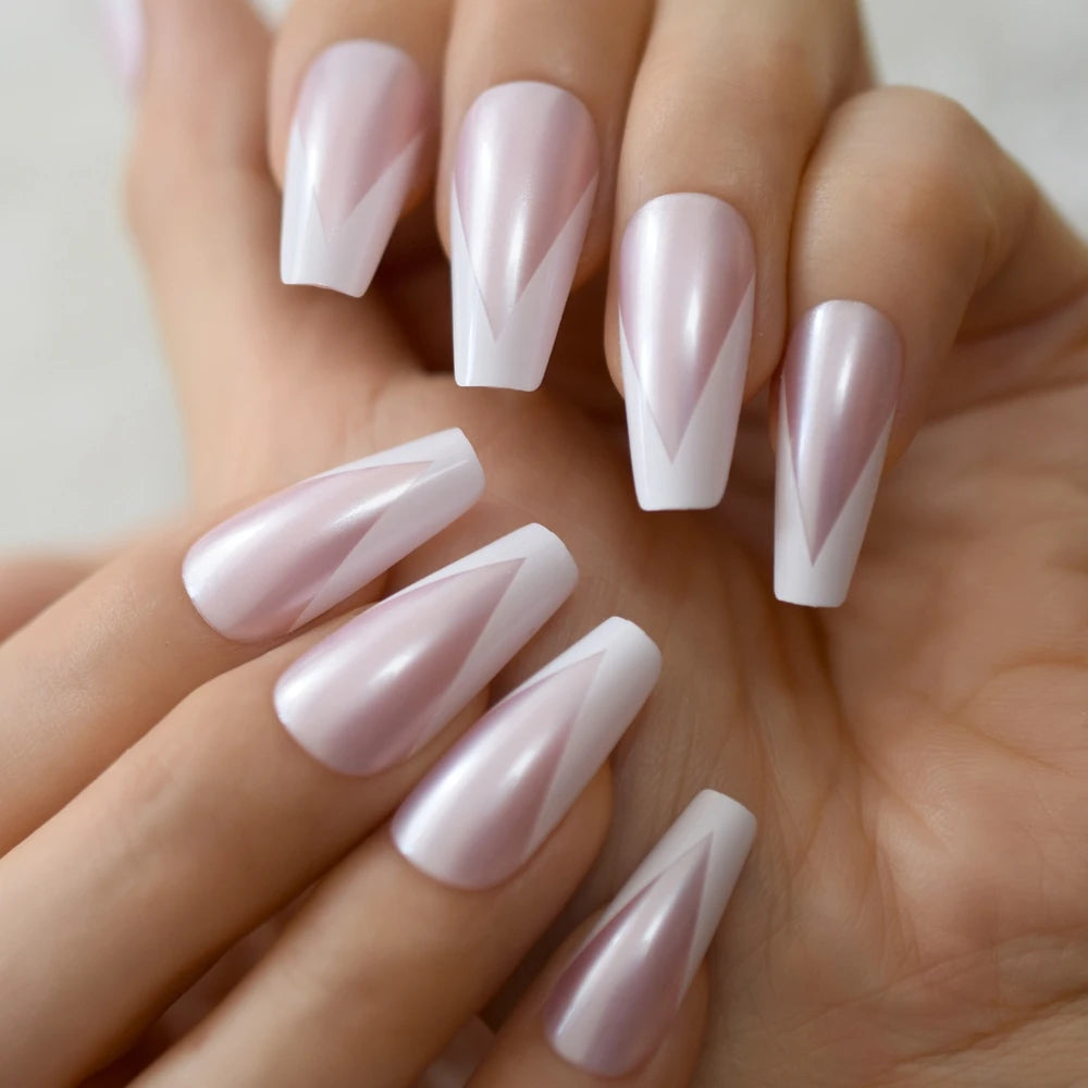 Modern Grey Geometric Coffin Press-On Nails