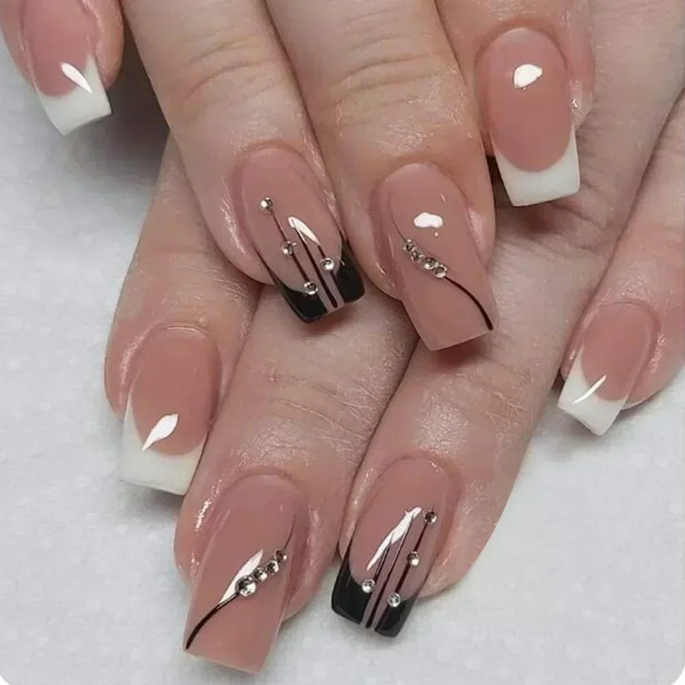 24pcs Coffin Press On Nails – Detachable French Ballerina False Nail Tips